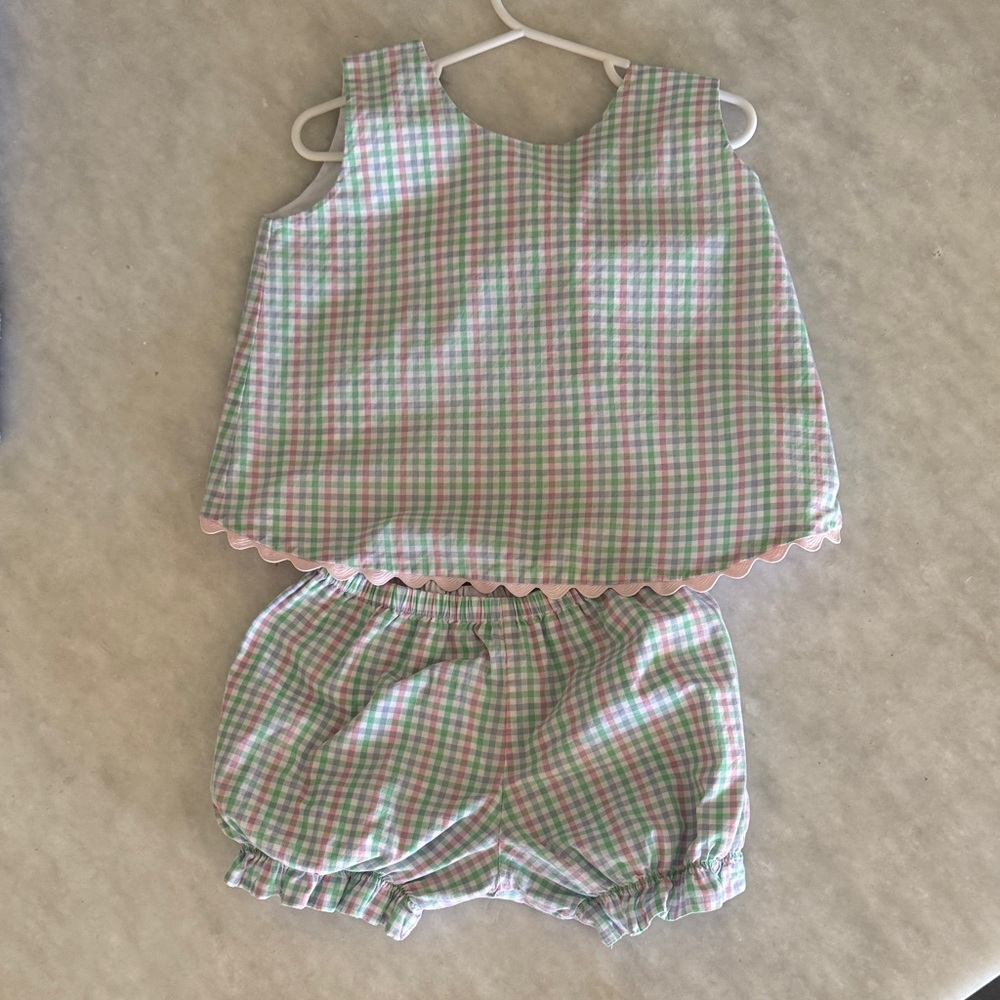The Beaufort Bonnet Company Pink and Green Gingham Kids Matching Set